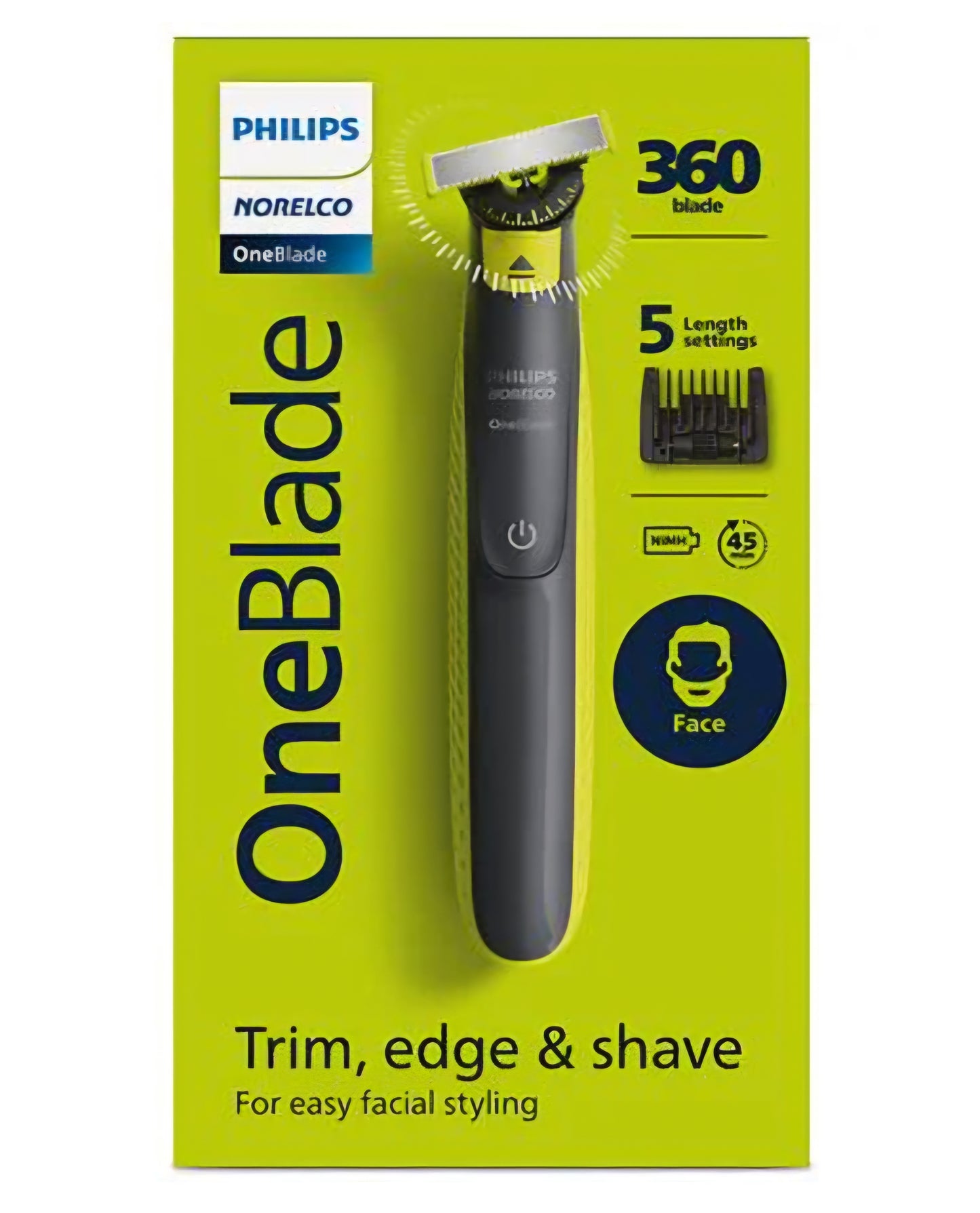 Philips Norelco OneBlade 360 Face Hybrid Electric Trimmer and Shaver.